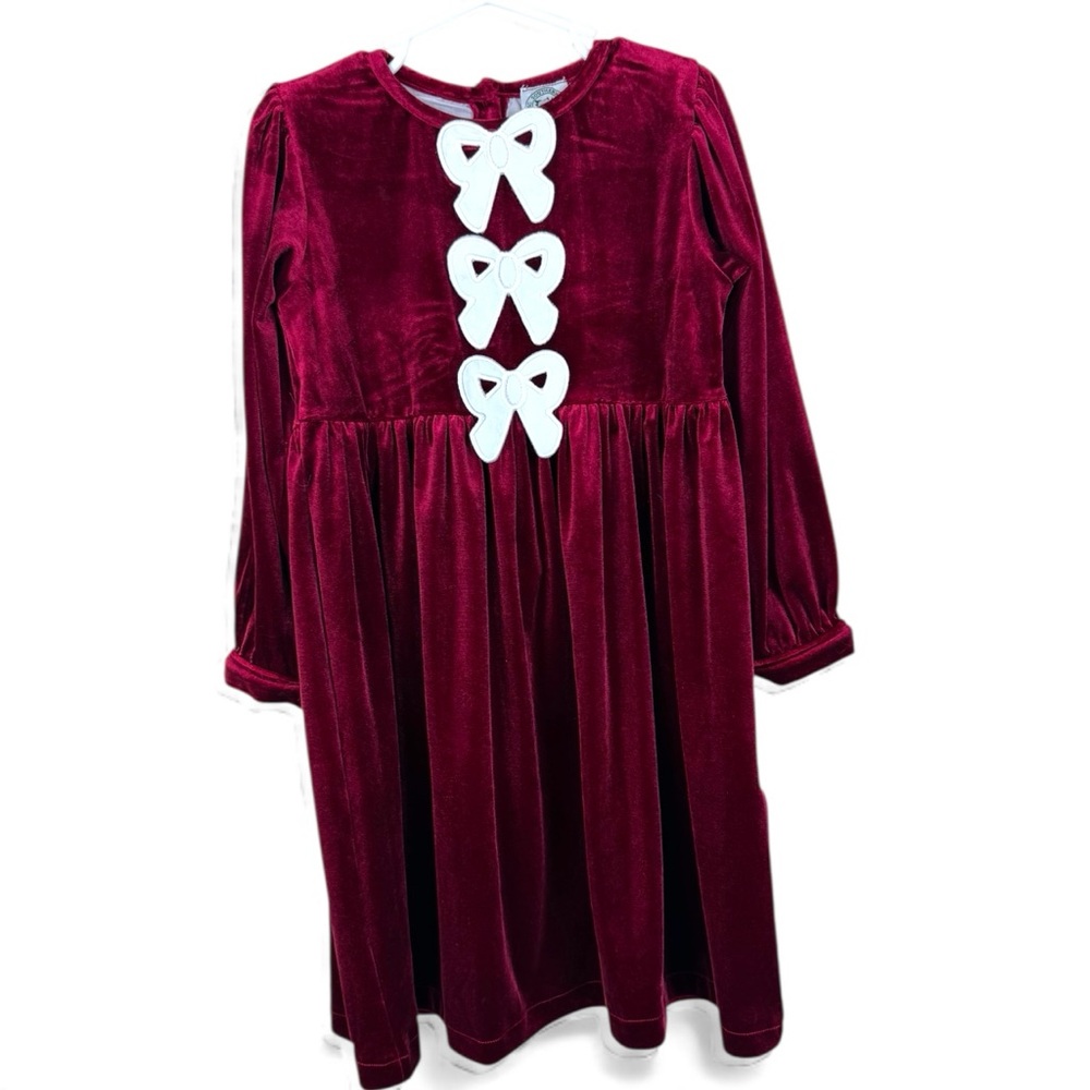 Classic Southern Smocks Red Velvet Dress with White Bows sz 6